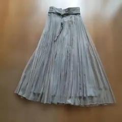 グレー プリーツロングスカート ベルト付き