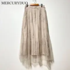 マーキュリーデュオ　チュールプリーツスカート　フレア　マキシ丈　花柄