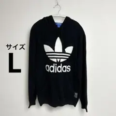 【美品】adidas ニットパーカー　フード　ビックロゴ