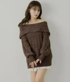 Chico　前後2wayシャギーオフショルミニワンピース　ブラウン