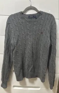 【美品】Polo Ralph Laurenメンズグレーケーブル編みニットXS
