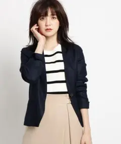 ★新品未使用★インディヴィ ウールノーカラージャケット ネイビー