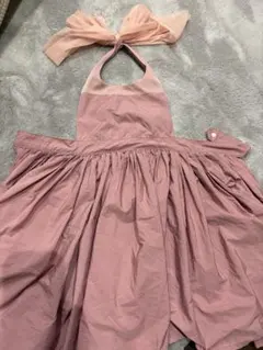 ピンク ハイネックエプロン リボン付き
