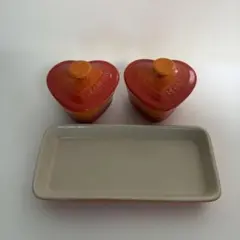 LE CREUSET ハート型皿 オレンジと赤のグラデーション グラタン皿 赤