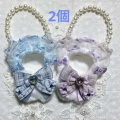 【パールチェーン付け外し可能】にじぱぺっと ぬい服 猫　2個ツィード　水色　紫