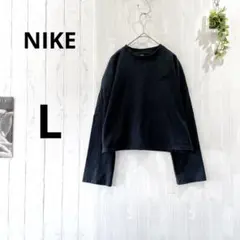 【ナイキ】 NIKEクロップド長袖Tシャツ黒L刺繍ロゴ綿100 ブラックのサムネイル