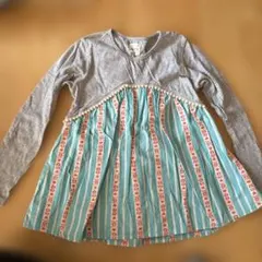 長袖カットソー 130cm グレー/ストライプ