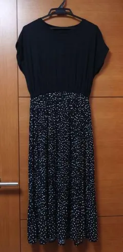 ロペピクニック 半袖ドット柄ドッキングロングワンピース ブラック黒38M