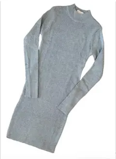 タートルネックワンピース レディース フリーサイズ ニット 伸縮性 長袖 グレー