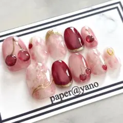 ネイルチップ ニュアンス ぷっくり さくらんぼ マグネット ピンク 春 初夏