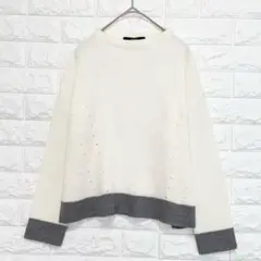 美品 ビッキー リブニット ボートネック ツートン 白 日本製 P0826