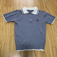 グレー ケーブルニット 半袖トップス