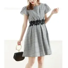 美品 tocco closet グレンチェック レース ワンピース グレー M