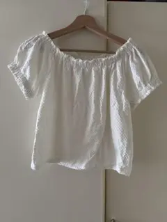 GU ホワイト オフショルダー パフスリーブ シャツ