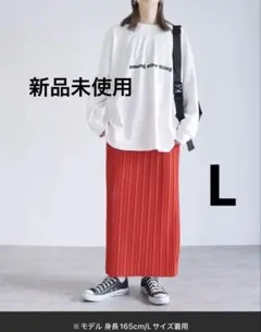 【reca】新品未使用品　大人のロングプリーツスカート　レッド　Lサイズ