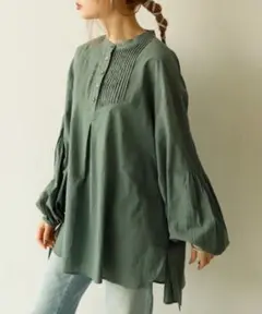 ◎新品◎AIC ピンタックブラウス　グリーン　インド綿