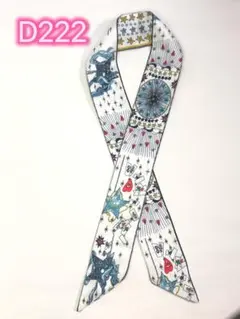 D柄ネックスカーフ　細いリボンバックスカーフ　ハンドルスカーフヘアバンドD222