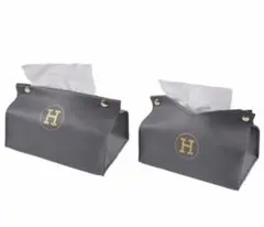 ティッシュケース　グレー×ゴールド　ティッシュカバー　新品　Hロゴ　ダークグレー