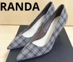 RANDA パンプス ヒール 25cm ブルー×ブラウン ポインテッドトゥ