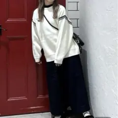 ニコアンド　サイドクロシェニットプルオーバー　アイボリー