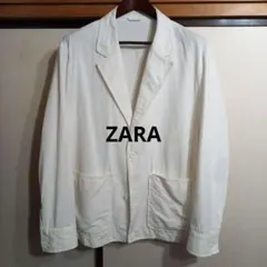 ZARA テーラードジャケット Lサイズ オフホワイト コットンリヨセルリネン