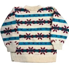 ビンテージ 80s エクアドル セーター ニット かわいい 雪柄 花柄 古着