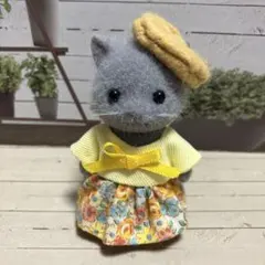 黄色　花柄ワンピース　シルバニアファミリー　服　ハンドメイド