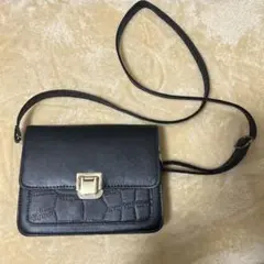 ブラックショルダーバッグ クロコダイル風