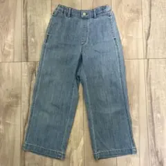 【美品】UNIQLOキッズ用ライトブルー ワイドパンツ柔らかデニム130cm