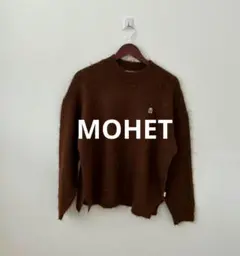 ミュエータ MUHET ニット クルーネック ロゴ刺繍 ワンポイント ブラウン