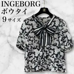 INGEBORG ボウタイ　リボン総柄　ブラウス　シャツ　ハーフスリーブ　半袖