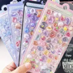 ブルー　ボンボンドロップ風　5枚組　シール　シートセット　3D ぷくぷく