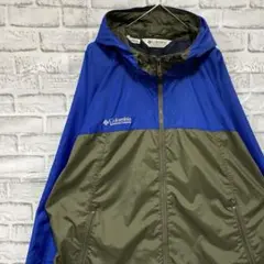 コロンビアマウンテンパーカー　ブルーカーキ2XLロゴ刺繍アウトドア1007