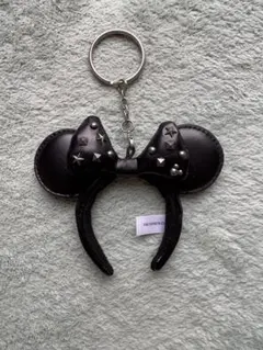 カチューシャキーチェーン キーホルダー スタッズ 合皮 黒