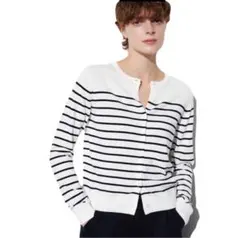 UNIQLOユニクロ　UVカットボーダークルーネックカーディガン　レディースM