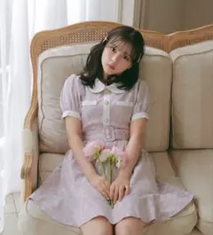 【evelyn 】 ピンクレースフレアOP