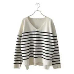 LOWRYS FARM ローリーズファーム(L)Vネック ボーダー ニット