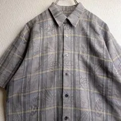古着 レトロ シャツ 柄シャツ ボタニカル チェック デザインシャツ 半袖