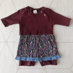 SHARERU ワインレッド 花柄ロンパース 70