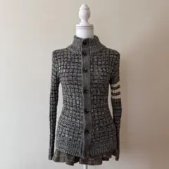 ジップアップニットカーディガン　y2k 平成　ピチニット　スタンドカラー