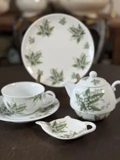 灰色カエル様専用スズラン絵付け ティーフォーワンセット 一点物 ポーセリンアート