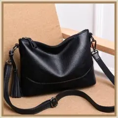 【新品】ショルダーバッグ 本革 2way タッセル 斜め掛け 肩掛け ブラック