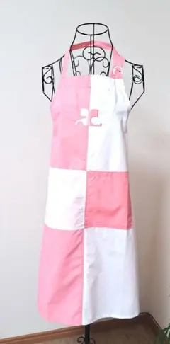 Courrèges クレージュ エプロン ピンク×ホワイト ロゴ刺繍 バイカラーのサムネイル