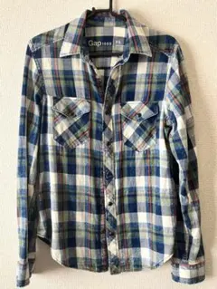 【美品】Gap ネルシャツ メンズXS ヴィンテージ加工 青系チェック