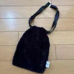 【新品未使用】LANVIN en Bleu ファー 巾着ポーチ　濃ネイビー