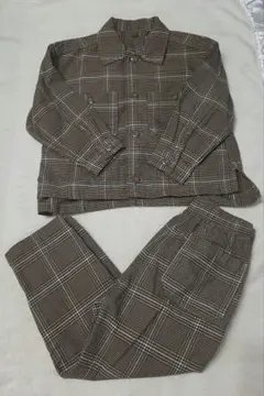 キッズ セットアップ チェック柄 ブラウン