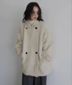 hellam シャギーミドルコート　ホワイト