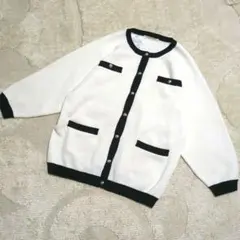 【新品】ヴァンヌフ バイカラーニットカーディガン フリー LL〜3L