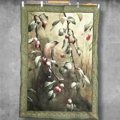 BOKL アート ラグ タペストリー 古着 USA製 鳥 バード さくらんぼ