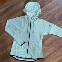アディダス グリーン フード付き ストライプパーカー レディース M